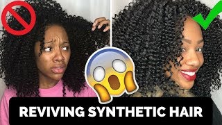 HOW TO REVIVE SYNTHETIC HAIR  Maintaining Curly Crochet Hair [upl. by Cordle431]