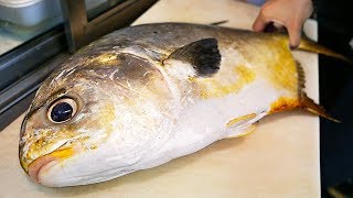 Japanese Street Food  GIANT GOLDEN POMFRET Butterfish Sashimi Okinawa Seafood Japan [upl. by Nnaitsirk]