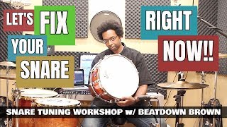 TUNE ANY SNARE DRUM FAST amp EASY  Snare Tuning Workshop 2018 [upl. by Ahsiyk]