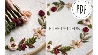 Embroidery for beginners Floral wreath  free pattern 003 [upl. by Bringhurst]