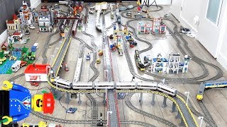 Massive Lego train layout with 9 running Lego trains Remake [upl. by Yesnek537]