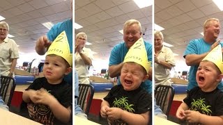 Adorable Toddler Cries During Happy Birthday Song [upl. by Kciredohr983]