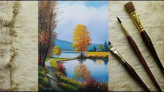 Sonbahar Akrilik Boya  Landscape Painting [upl. by Miun]