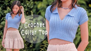 Crochet Ribbed Collar Top Tutorial  Crochet Collar Top  Chenda DIY [upl. by Inirt567]