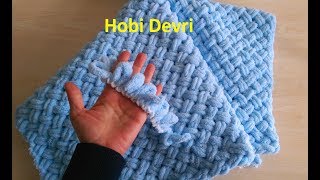 Making Easy Baby Blanket with FingerAlize Puffy İpi Sepet Hasır Örgü Bebek Battaniyesi Yapımı [upl. by Sondra710]