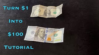 Turn 1 into 100  Magic Money Trick Dollar Manipulation Tutorial  100 Subscribers Special [upl. by Arsuy]