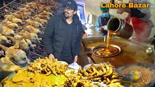 LAHORI STREET FOOD IN PAKISTAN  Motay Ke Channy Khalifa Sajji amp Deep Fried Chicken [upl. by Nnylram]