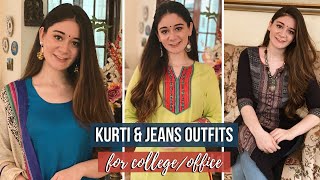 7 KURTI AND JEANS OUTFITS  Look Stylish In CollegeOffice  Sana Grover [upl. by Sidwel]