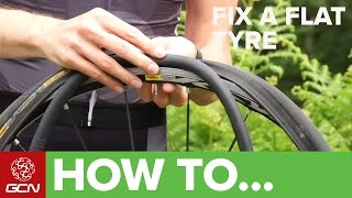 How To Fix A Flat Tyre  Fix A Road Bike Puncture [upl. by Nekcarb259]