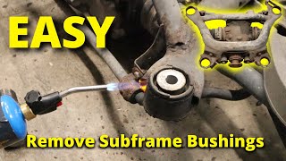 How to REMOVE E46 Rear Subframe Bushings Powerflex Upgrades [upl. by Notlok]